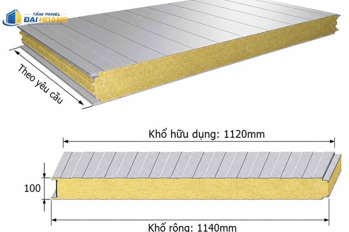 Mặt cắt thực tế tấm Panel PU 100mm lộ rõ cấu trúc lõi foam đặc khít giúp nâng cao tuổi thọ công trình