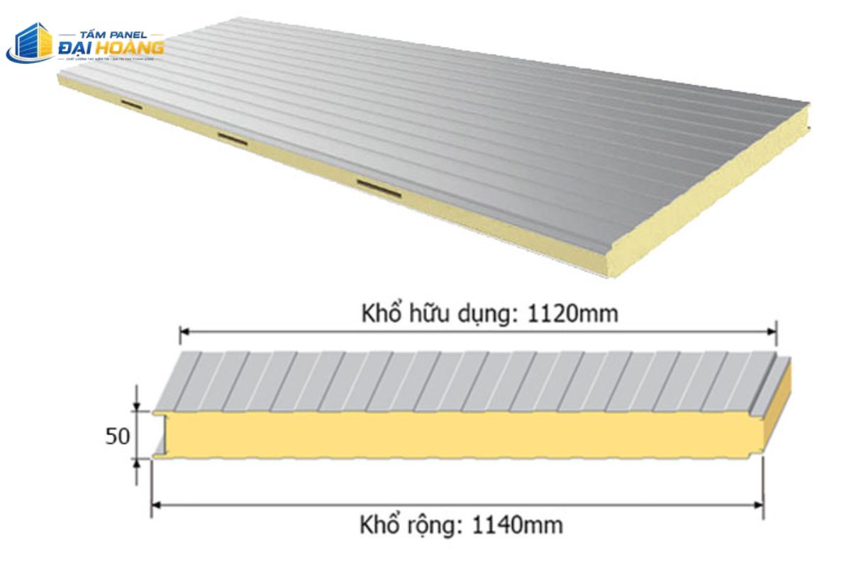 Tấm panel PU 50mm chuyên dùng cách nhiệt, bảo ôn kho lạnh và phòng sạch tiêu chuẩn