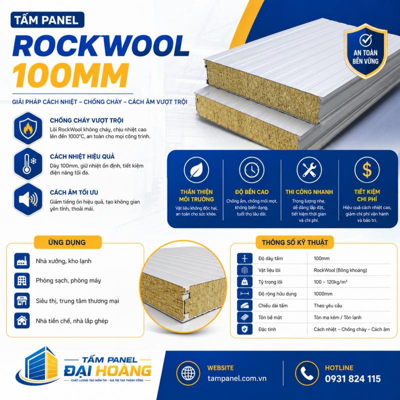 tấm panel rockwool 100mm