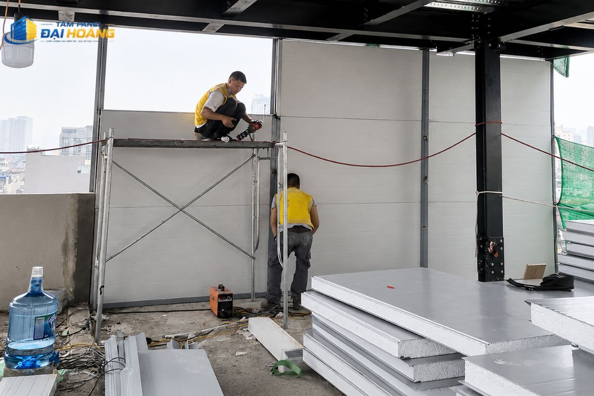 Đội ngũ thi công tấm panel phường Hiệp Bình tại công trình