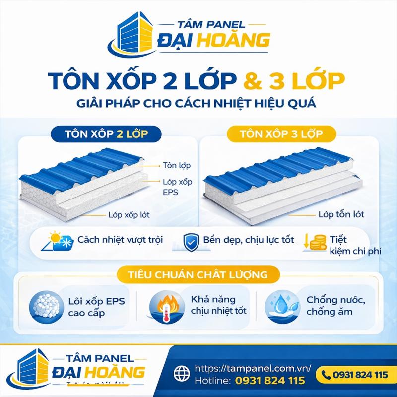 tôn xốp 2 lớp, 3 lớp